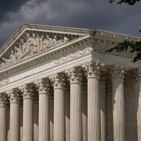 Dark clouds above the U.S. Supreme Court building.