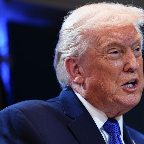 Donald Trumps seems upset as he speaks to the press in this tight shot. 