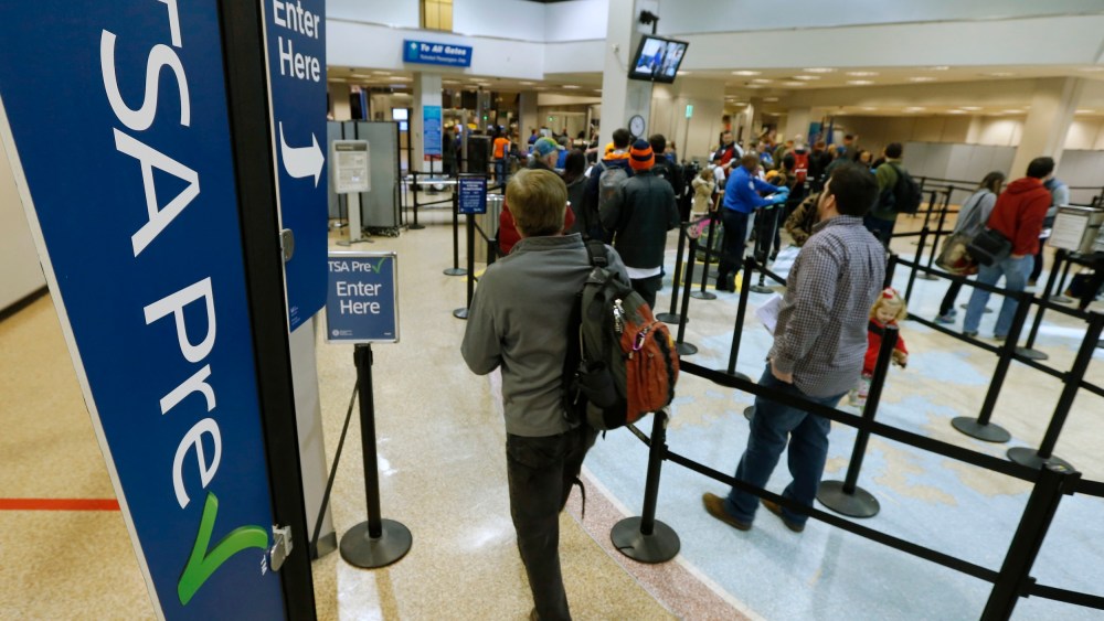 A TSA security check point at the Salt Lake City International Airport