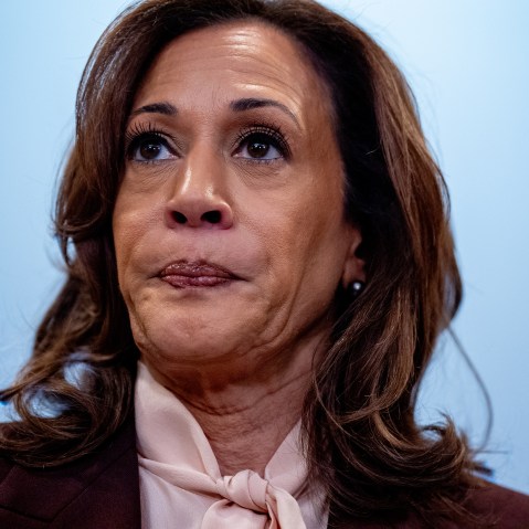 Kamala Harris speaking to reporters as she walks out of a meeting at the U.S. Capitol.