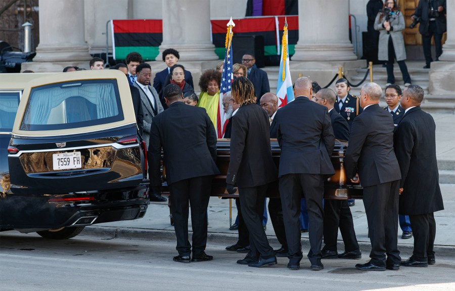 The casket Jesse Jackson arrives to lie in repose at the Rainbow PUSH Coalition headquarters in Chicago.