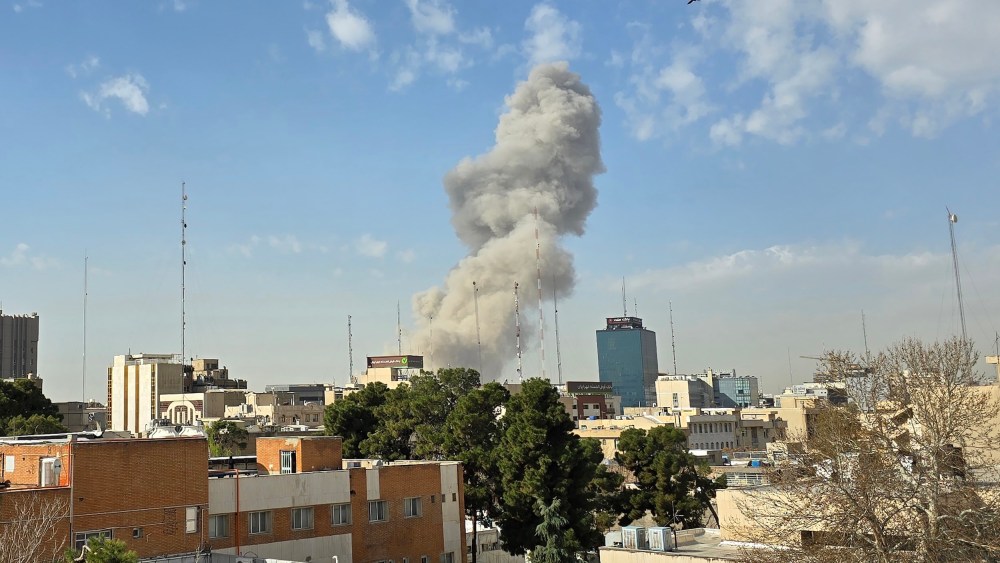 Smoke billows from an explosion in Iran