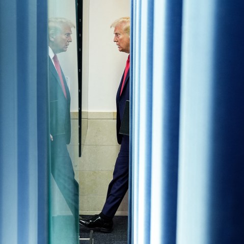 President Donald Trump arrives to speak in the Brady Press Briefing Room at the White House.