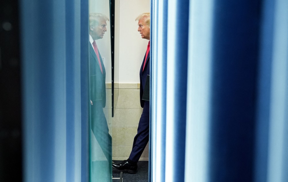 President Donald Trump arrives to speak in the Brady Press Briefing Room at the White House.