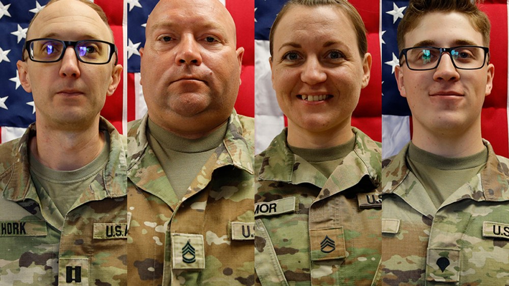 This is a split image that shows four soldiers who died in Kuwait.