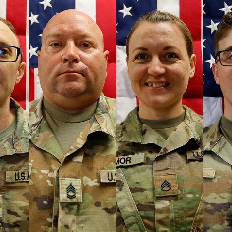 This is a split image that shows four soldiers who died in Kuwait.