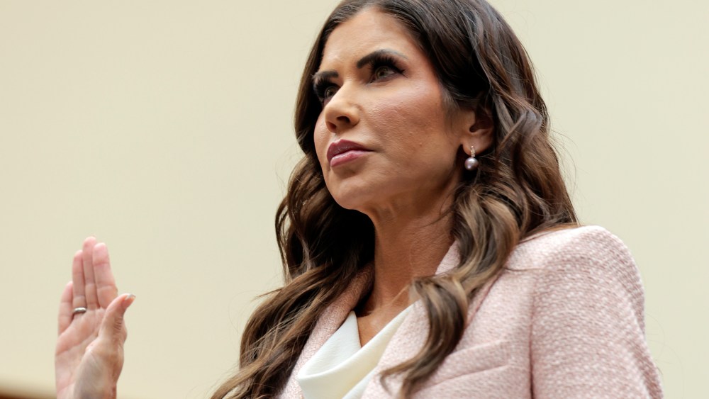 Secretary of Homeland Security Kristi Noem is sworn in as she testifies during a House Judiciary Committee hearing on March 04, 2026 in Washington, D.C.