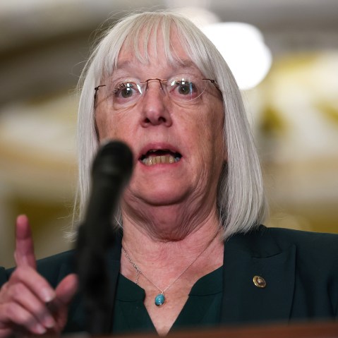 Patty Murray speaks into a microphone.