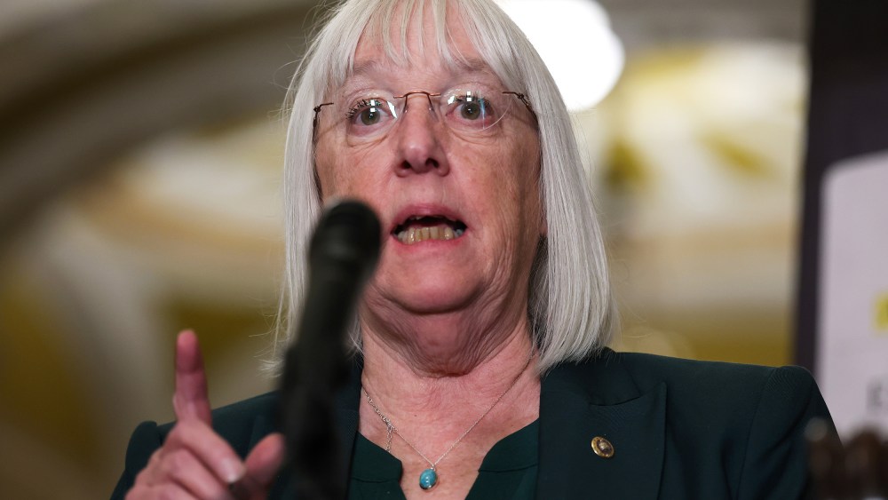 Patty Murray speaks into a microphone.