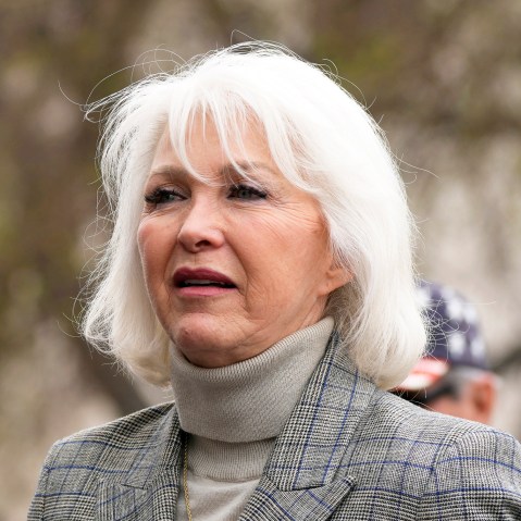 Tina Peters at a rally on April 5, 2022 on the west steps of the State Capitol in downtown Denver.