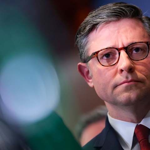 In this close up frame, Mike Johnson is shown tilted on the right side of the photo.