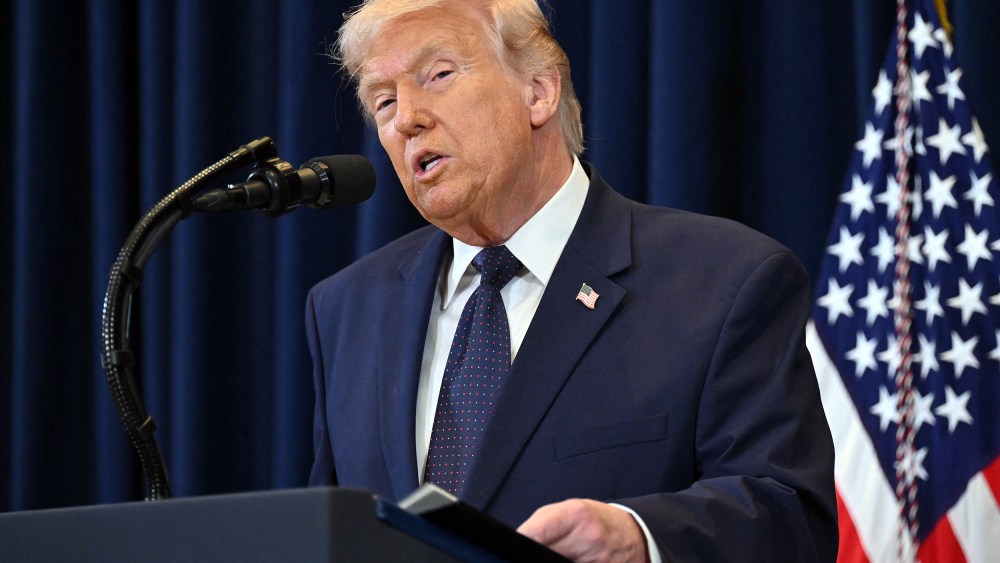 President Donald Trump speaks during a press conference.