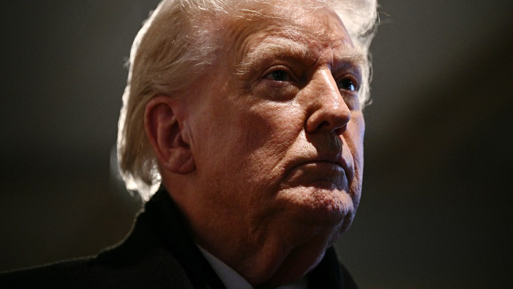 In this closeup frame, Donald Trump can be seen seriously looking away.