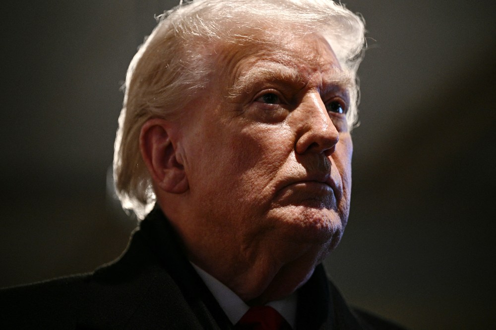 In this closeup frame, Donald Trump can be seen seriously looking away.