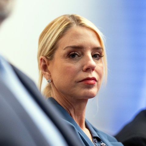 Pam Bondi attends a press briefing at the White House.