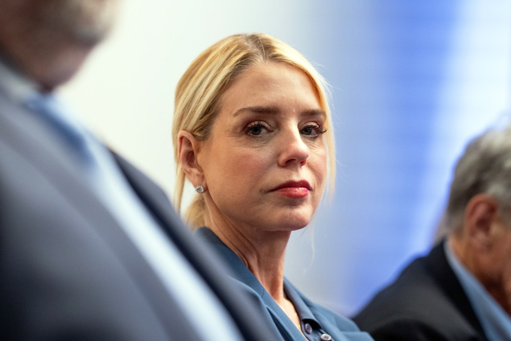 Pam Bondi attends a press briefing at the White House.