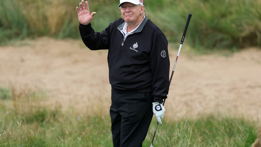 President Donald Trump during the opening of his new golf course at his Trump International Golf links resort in Balmedie, Scotland.