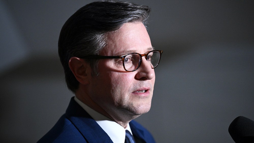 Speaker of the House Mike Johnson speaking to the press.