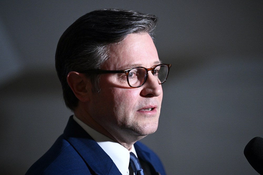 Speaker of the House Mike Johnson speaking to the press.