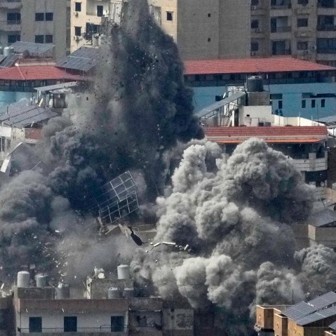 Smoke rises following an Israeli airstrike in Beirut's southern suburbs.