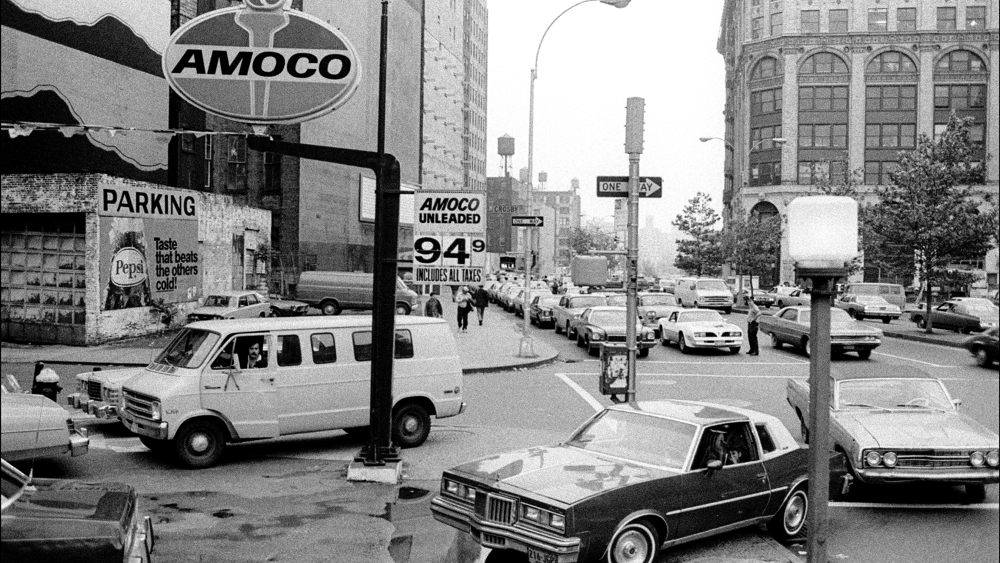 Motorists line up on E Houston Street (at Crosby St) to try and buy gasoline during an oil crisis, New York, New York, May 25, 1979